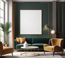 poster frame mock-up on modern living room interior. minimalist fucnitures