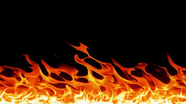 Abstract frame with animation of orange fire energy effect with flying particles and sparks on black background. Burning border with copy space. Rectangular glowing element for design