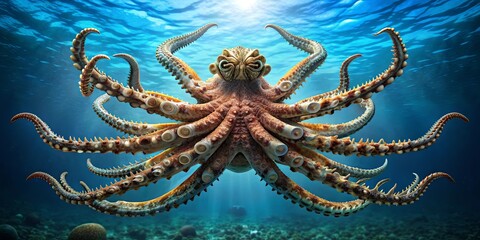 Obraz premium A unique and intelligent marine creature with eight arms , underwater, tentacles, ocean, camouflage, mollusk