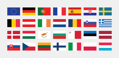 National Flag of All European Union countries. Set of European Union country Flag.
