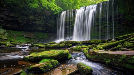 Obraz premium Waterfall and Moss Covered Rocks