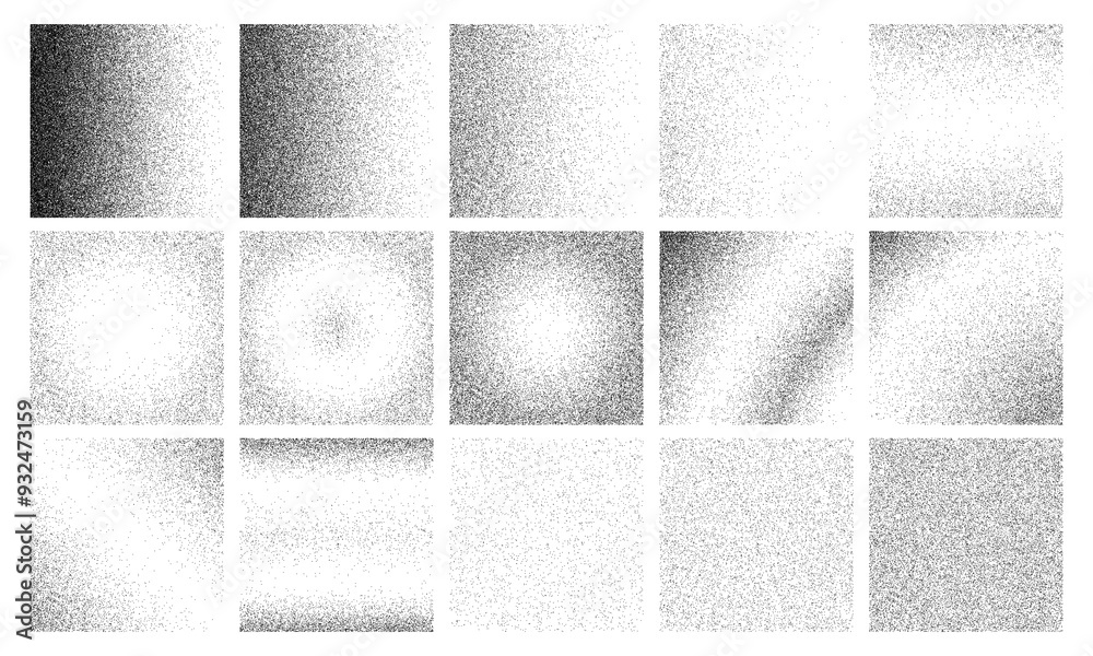 Poster Grain gradient backgrounds with grunge dust in halftone pattern, vector textures. Abstract noise grain dots backgrounds with circular gradient or halftone fade effect of black grainy sand particles