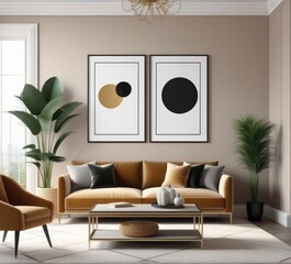 poster frame mock-up on modern living room interior. minimalist fucnitures