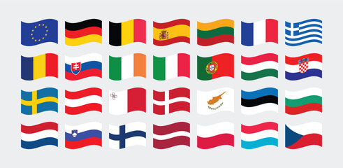 National Flag of All European Union countries. Set of European Union country Flag.
