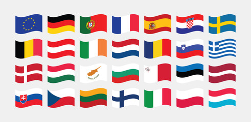 National Flag of All European Union countries. Set of European Union country Flag.
