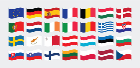 National Flag of All European Union countries. Set of European Union country Flag.
