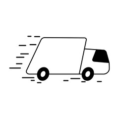 Fast shipping delivery truck outline icon in flat style. Vector line symbol.