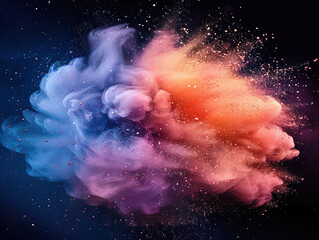 Color powder splash rainbow background paint holi smoke colour abstract. Powder color splash explosion dust ink burst splatter white texture isolated black spray party blue wallpaper cloud pink stain