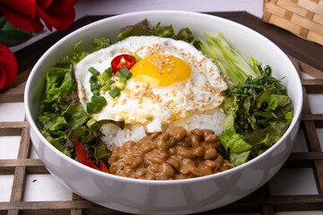 Bibimbap with natto, a Korean fusion dish