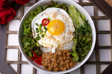 Bibimbap with natto, a Korean fusion dish