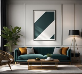 poster frame mock-up on modern living room interior. minimalist fucnitures