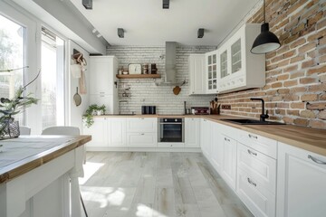 Cozy white kitchen with modern style and minimalistic elements