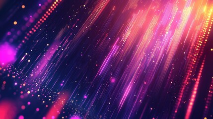 Fototapeta premium Abstract neon shapes cascading through neon dots landscape, luminous paradise background, futuristic and vibrant