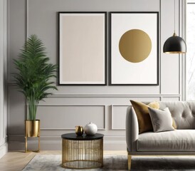 poster frame mock-up on modern living room interior. minimalist fucnitures