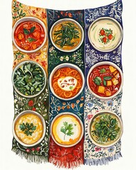 A vibrant display of assorted dishes showcasing colorful ingredients, perfect for food enthusiasts and culinary inspiration.