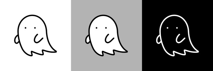 シンプルな線画のかわいいお化けのベクターアイコン