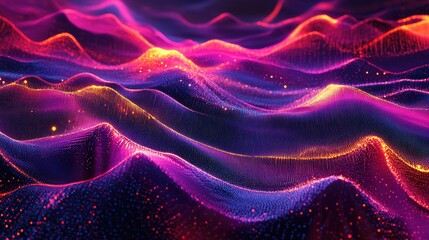 Obraz premium Vibrant flowing neon dots creating an abstract landscape, paradise background, ethereal digital art