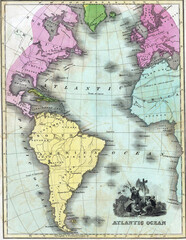 Antique map of the atlantic ocean showing the colonial empires in 1808 © cascoly2