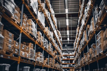 Neatly arranged auto parts inventory in a vast warehouse with rows of shelves for efficient storage