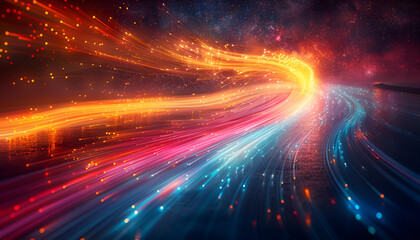 Obraz premium Futuristic speed motion with blue yellow and red rays of light abstract background,