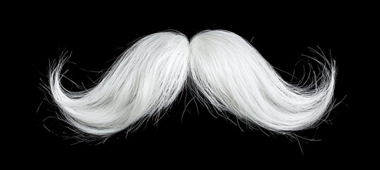 Fototapeta premium White Moustache Isolated on Black Background – Classic Facial Hair, Vintage Style, and Distinctive Grooming Accessory for Creative and Editorial Use