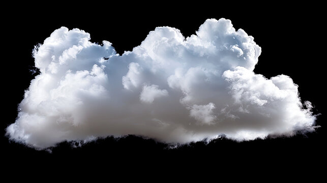 Realistic Single Cloud Floating in Air Isolated on Black Background &ndash; Minimalist Atmospheric Element for Creative Designs, Sky Art, and Weather Graphics