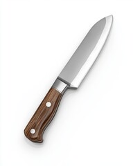 A 3D illustration of a butchers knife, freshly sharpened and ready for use, isolated on white background
