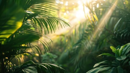 Sunlight Filtering Through Lush Tropical Foliage