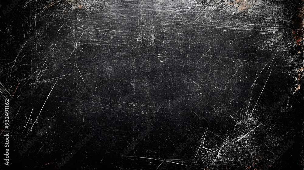 Wall mural grunge black scratched background, old film effect, distressed scary texture with space for your des