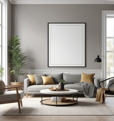 poster frame mock-up in modern living room interior. fucnitur