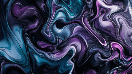 Obraz premium Abstract Pattern of Swirling Lines in Shades of Purple, Blue, and Teal on a Black Background – Modern Digital Art for Creative Projects, Textures, and Dynamic Backgrounds