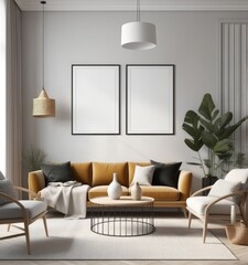 poster frame mock-up in modern living room interior. fucnitur