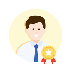 Best employee man. Excellent expert businessman. Success, achievement, performance, award, professional concept. Flat vector character design  isolated illustration.