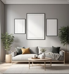 poster frame mock-up in modern living room interior. fucnitur