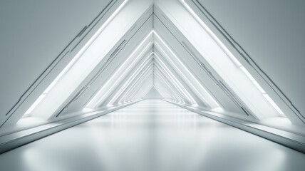 Fototapeta premium A modern, minimalistic corridor with triangular design and bright, even lighting