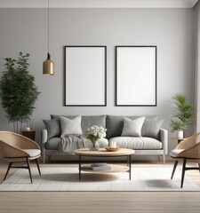 poster frame mock-up in modern living room interior. fucnitur