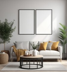 poster frame mock-up in modern living room interior. fucnitur