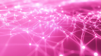 Abstract digital network background with bright pink connections and nodes