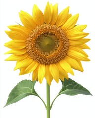 Fototapeta premium A sunflower field with bright yellow petals, 3D model, detailed, isolated on white background