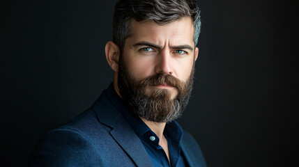 Fototapeta premium Confident business man with beard posing in studio for professional portrait