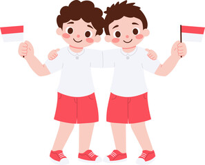 Cute Kid Character Illustration Celebrate Indonesian Independence Day