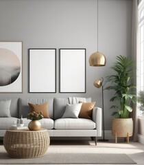 poster frame mock-up in modern living room interior. fucnitur