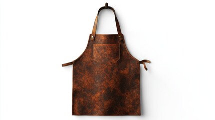 A hyperrealistic 3D render of a butchers apron, clean and hanging on a hook, isolated on white background