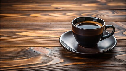 Obraz premium Black ceramic coffee cup on a wooden table, black, coffee, cup, drink, morning, caffeine, hot, beverage, empty, table