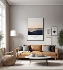 poster frame mock-up in modern living room interior. fucnitur