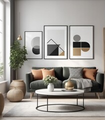 poster frame mock-up in modern living room interior. fucnitur