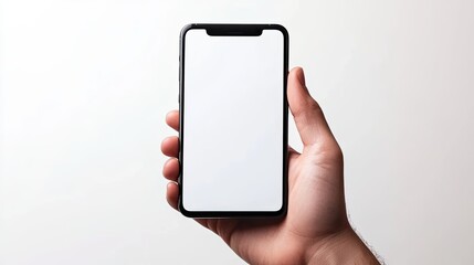 Man handling smartphone clear display edgeless mockup