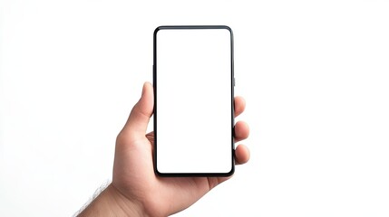 Person operating mobile blank display bezel-free mockup