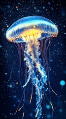 Bioluminescent jellyfish underwater with glowing