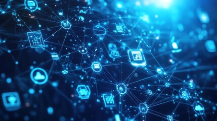 Obraz premium Global Network of Digital Connections and IoT Devices in a Futuristic Interface